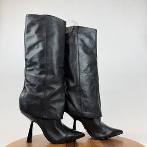 Womens Black Suede Studio Martine Black Leather Heeled Knee High Boots Size 39